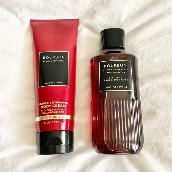New BATH & BODY WORKS 2-Set Bourbon Body Cream + 3-in-1 Hair, Face & Body Wash - Picture 2 of 8